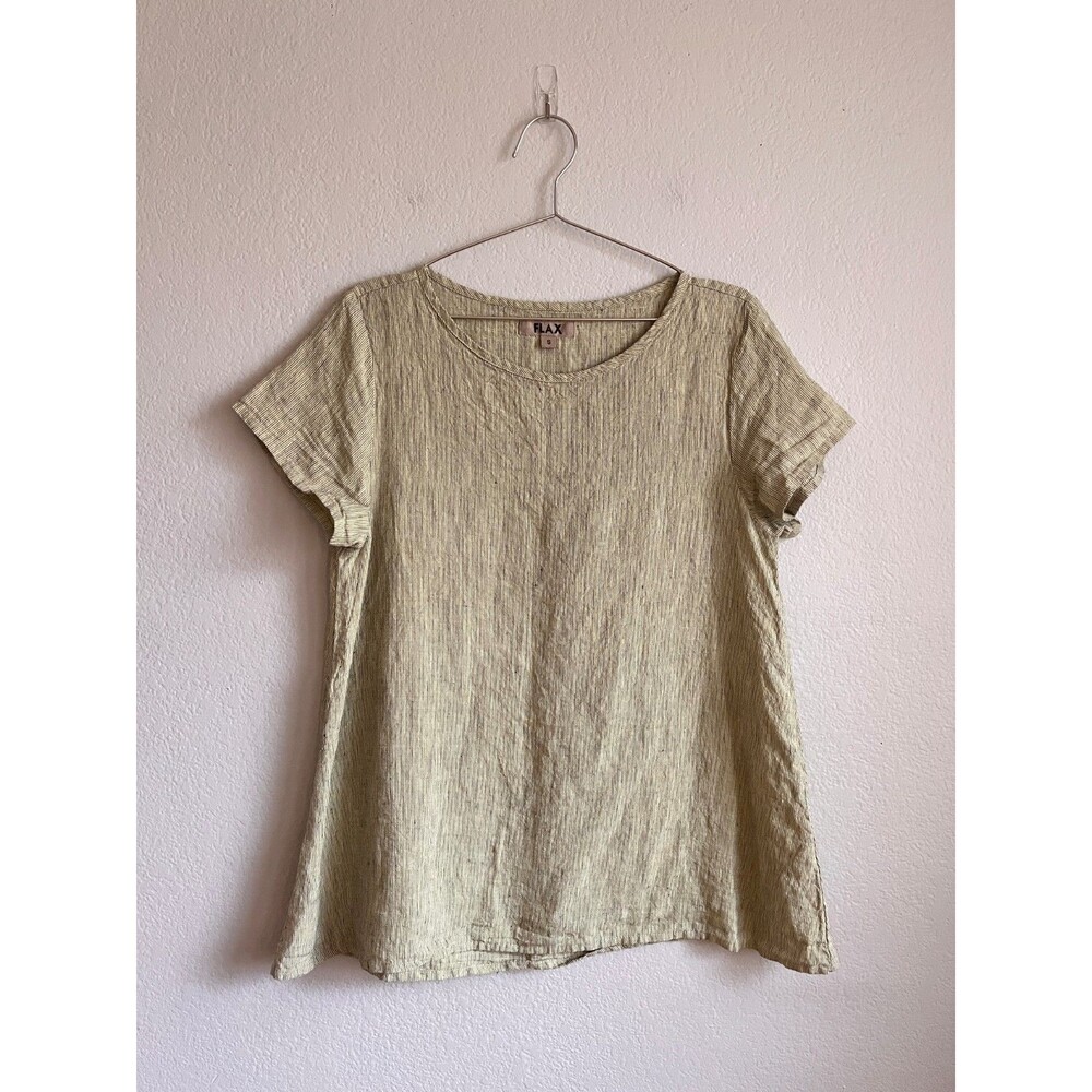 FLAX Women's Linen Short Sleeve Top in Light Green Size SMALL
